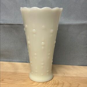 Anchor Hocking trumpet shaped with scalloped edge milk glass vase